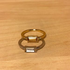 Swarovski crystal rings–crystal on silver or gold tone band – size 7